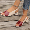 Women's Croc Print Slingback Sandals – Peep Toe Low Block Heel Summer Shoes