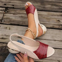 Women's Croc Print Slingback Sandals – Peep Toe Low Block Heel Summer Shoes