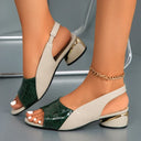 Women's Croc Print Slingback Sandals – Peep Toe Low Block Heel Summer Shoes