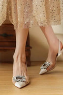 Women's Crystal Brooch Slingback Heels – Clear Strap Pointed Toe Wedding Pump
