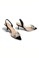 Women's Crystal Brooch Slingback Heels – Clear Strap Pointed Toe Wedding Pump