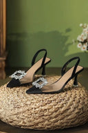 Women's Crystal Brooch Slingback Heels – Clear Strap Pointed Toe Wedding Pump