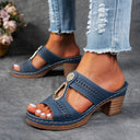 Women's Cutout Block Heel Mule Sandals – Open Toe Slip On Rhinestone Summer