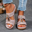 Women's Cutout Block Heel Mule Sandals – Open Toe Slip On Rhinestone Summer