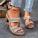 Women's Cutout Block Heel Mule Sandals – Open Toe Slip On Rhinestone Summer
