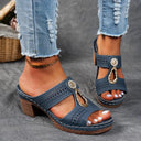 Women's Cutout Block Heel Mule Sandals – Open Toe Slip On Rhinestone Summer