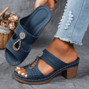Women's Cutout Block Heel Mule Sandals – Open Toe Slip On Rhinestone Summer