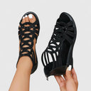 Women's Cutout Caged Sandals – Open Toe Crystal Stud Upper Zip Back Wedge Sandals