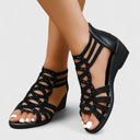 Women's Cutout Caged Sandals – Open Toe Crystal Stud Upper Zip Back Wedge Sandals