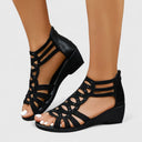Women's Cutout Caged Sandals – Open Toe Crystal Stud Upper Zip Back Wedge Sandals