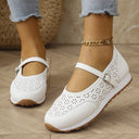 Women's Cutout Perforated Mary Jane Flat – Buckle Strap Round Toe Casual Sneaker