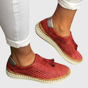 Women's Cutout Tassel Slip On Sneakers – Suede Flat Casual Everyday Loafer