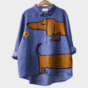 Women's Dachshund Print Oversized Shirt – Casual Novelty Dog Graphic Button Top