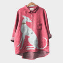 Women's Dachshund Print Oversized Shirt – Casual Novelty Dog Graphic Button Top
