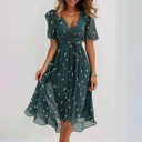 Women's Ditsy Floral Midi – V Neck Flutter Sleeve Tie Waist Wedding Guest Dress
