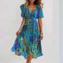 Women's Ditsy Floral Midi – V Neck Flutter Sleeve Tie Waist Wedding Guest Dress