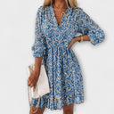 Women's Ditsy Floral Mini – V Neck Puff Sleeve Smocked Waist Summer Party Dress