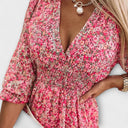 Women's Ditsy Floral Mini – V Neck Puff Sleeve Smocked Waist Summer Party Dress
