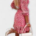Women's Ditsy Floral Mini – V Neck Puff Sleeve Smocked Waist Summer Party Dress