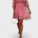 Women's Ditsy Floral Mini – V Neck Puff Sleeve Smocked Waist Summer Party Dress