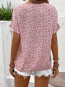 Women's Ditsy Floral Short Sleeve Button-Up Blouse – Boho Casual Summer Top