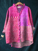 Women's Dot and Stripe Patchwork Print Blouse – Ruffle V Neck Long Sleeve Casual Top