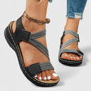 Women's Elastic Strap Wedge Sandals – Open Toe Hook Loop Casual Summer Platform