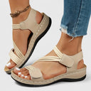 Women's Elastic Strap Wedge Sandals – Open Toe Hook Loop Casual Summer Platform