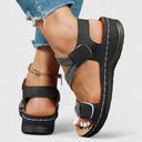 Women's Elastic Strap Wedge Sandals – Open Toe Hook Loop Casual Summer Platform