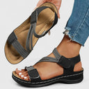 Women's Elastic Strap Wedge Sandals – Open Toe Hook Loop Casual Summer Platform