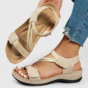 Women's Elastic Strap Wedge Sandals – Open Toe Hook Loop Casual Summer Platform