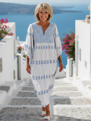 Women's Embroidered Boho Maxi – V Neck Balloon Sleeve Resort Summer Dress