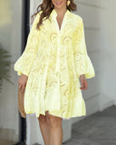 Women's Eyelet Embroidered Mini Dress – V Neck Button Down Flared Sleeve Summer Dress