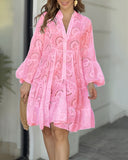 Women's Eyelet Embroidered Mini Dress – V Neck Button Down Flared Sleeve Summer Dress