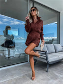 Women's Eyelet Lace Two Piece Set – Mock Neck Long Sleeve Top Mini Skort