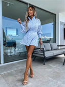 Women's Eyelet Lace Two Piece Set – Mock Neck Long Sleeve Top Mini Skort