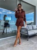 Women's Eyelet Lace Two Piece Set – Mock Neck Long Sleeve Top Mini Skort