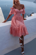 Women's Eyelet Off Shoulder Midi – Sweetheart Neck Ruffle Summer Dress