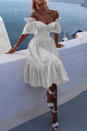 Women's Eyelet Off Shoulder Midi – Sweetheart Neck Ruffle Summer Dress