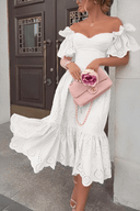 Women's Eyelet Off Shoulder Midi – Sweetheart Neck Ruffle Summer Dress