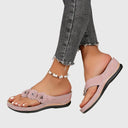Women's Floral Appliqué Wedge Flip Flop Sandals – Thong Toe Boho Summer Beach