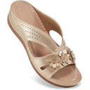 Women's Floral Applique Wedge Sandal – Open Toe Slip On Cutout Summer Slide