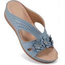 Women's Floral Applique Wedge Sandal – Open Toe Slip On Cutout Summer Slide