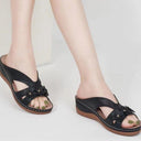 Women's Floral Applique Wedge Sandal – Open Toe Slip On Cutout Summer Slide