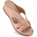 Women's Floral Applique Wedge Sandal – Open Toe Slip On Cutout Summer Slide