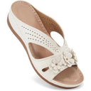 Women's Floral Applique Wedge Sandal – Open Toe Slip On Cutout Summer Slide