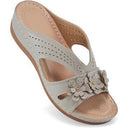 Women's Floral Applique Wedge Sandal – Open Toe Slip On Cutout Summer Slide