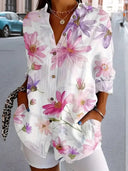 Women's Floral Blouse – V Neck Button Down 3/4 Sleeve Casual Summer Top