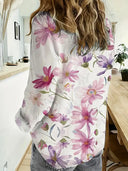 Women's Floral Blouse – V Neck Button Down 3/4 Sleeve Casual Summer Top
