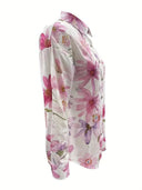Women's Floral Blouse – V Neck Button Down 3/4 Sleeve Casual Summer Top